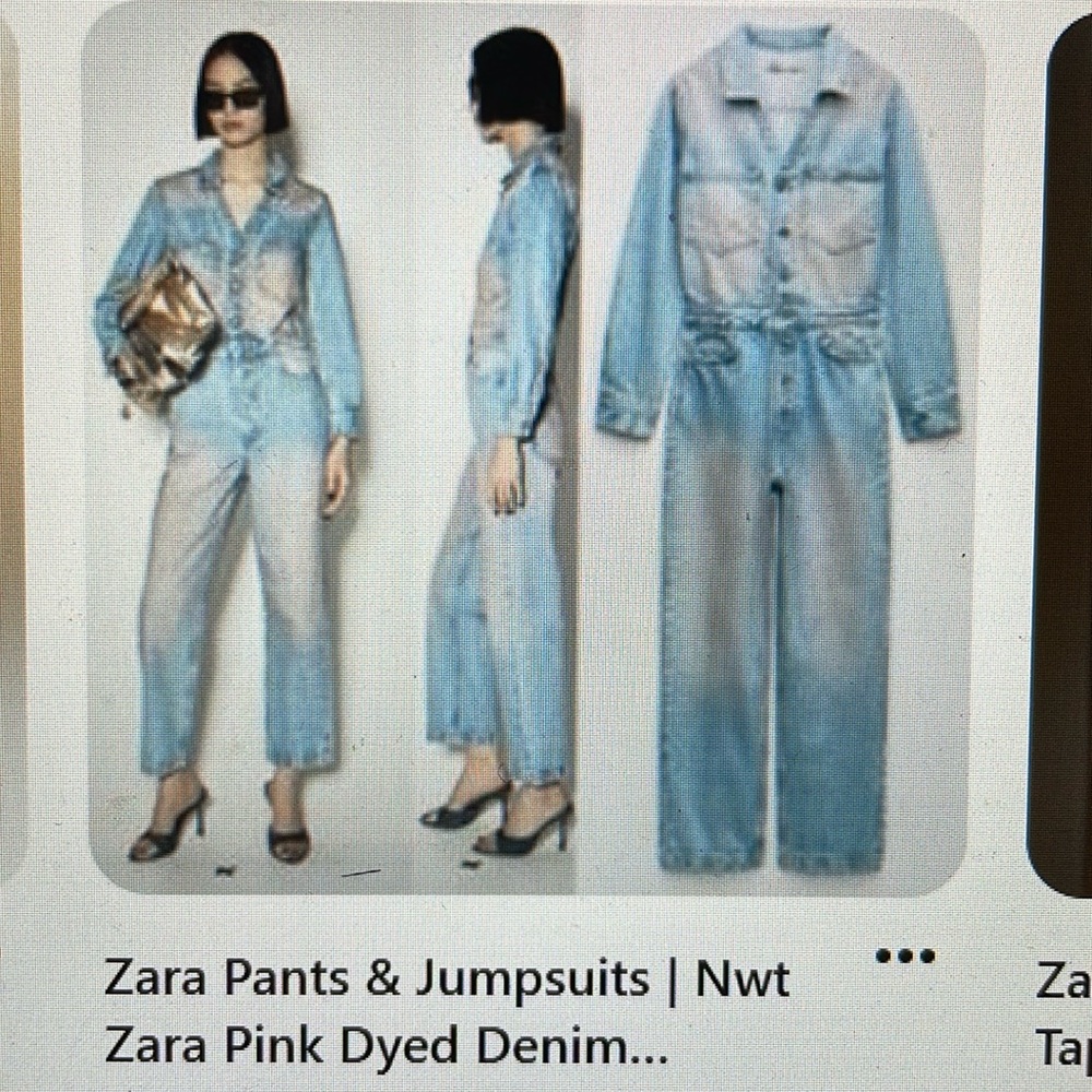 Zara denim jumpsuit with button front flare ankle
